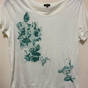 Talbots White Green Floral Embellished Knit Tee Short Sleeve Size 1X